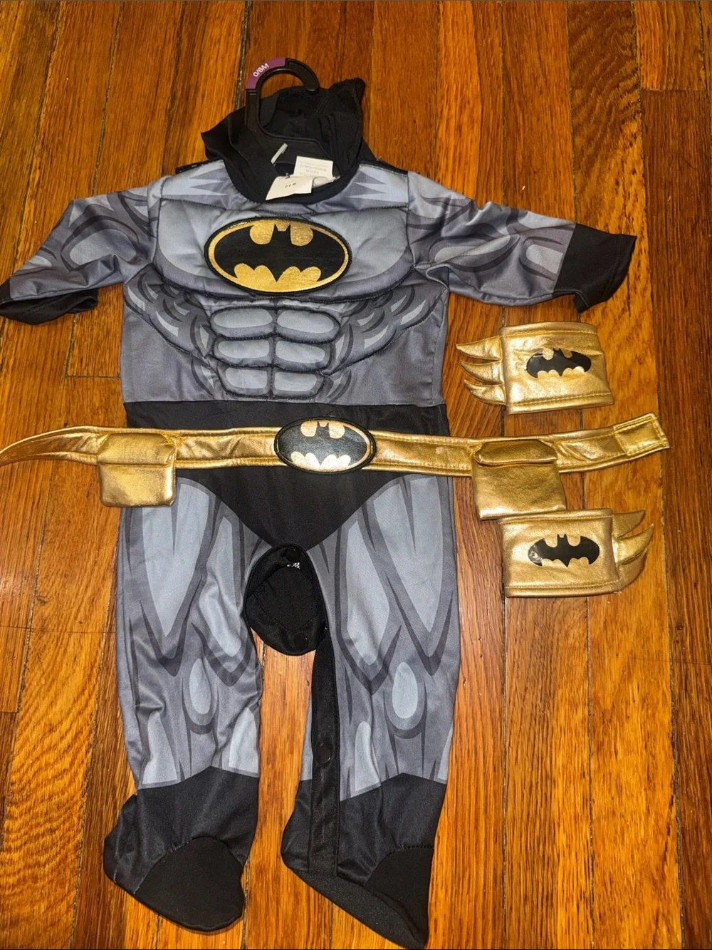Baby Batman Gray and Gold Costume with Hooded Cowl 0-6 months